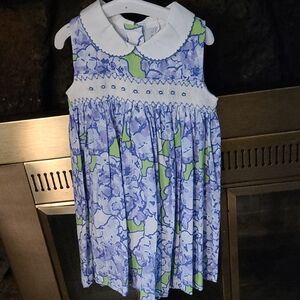 Blue and White Smocked Sundress with Peter Pan Collar